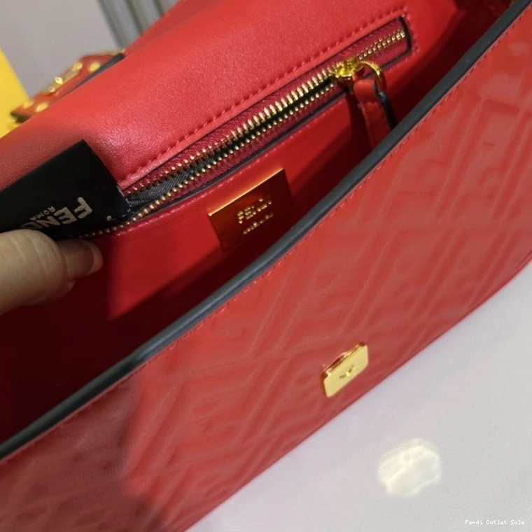 Affordable Bag Nappa Midi Red FF Baguette Motif Fendi In Leather Chain 0711